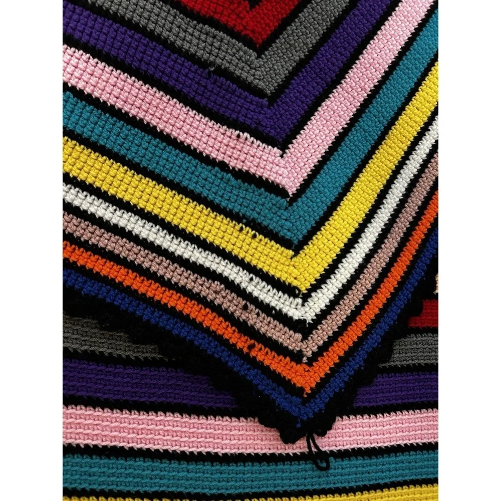70s Hand Crocheted Boho/Retro Throw Blanket 50 X 56 Approx Multicolor Acrylic